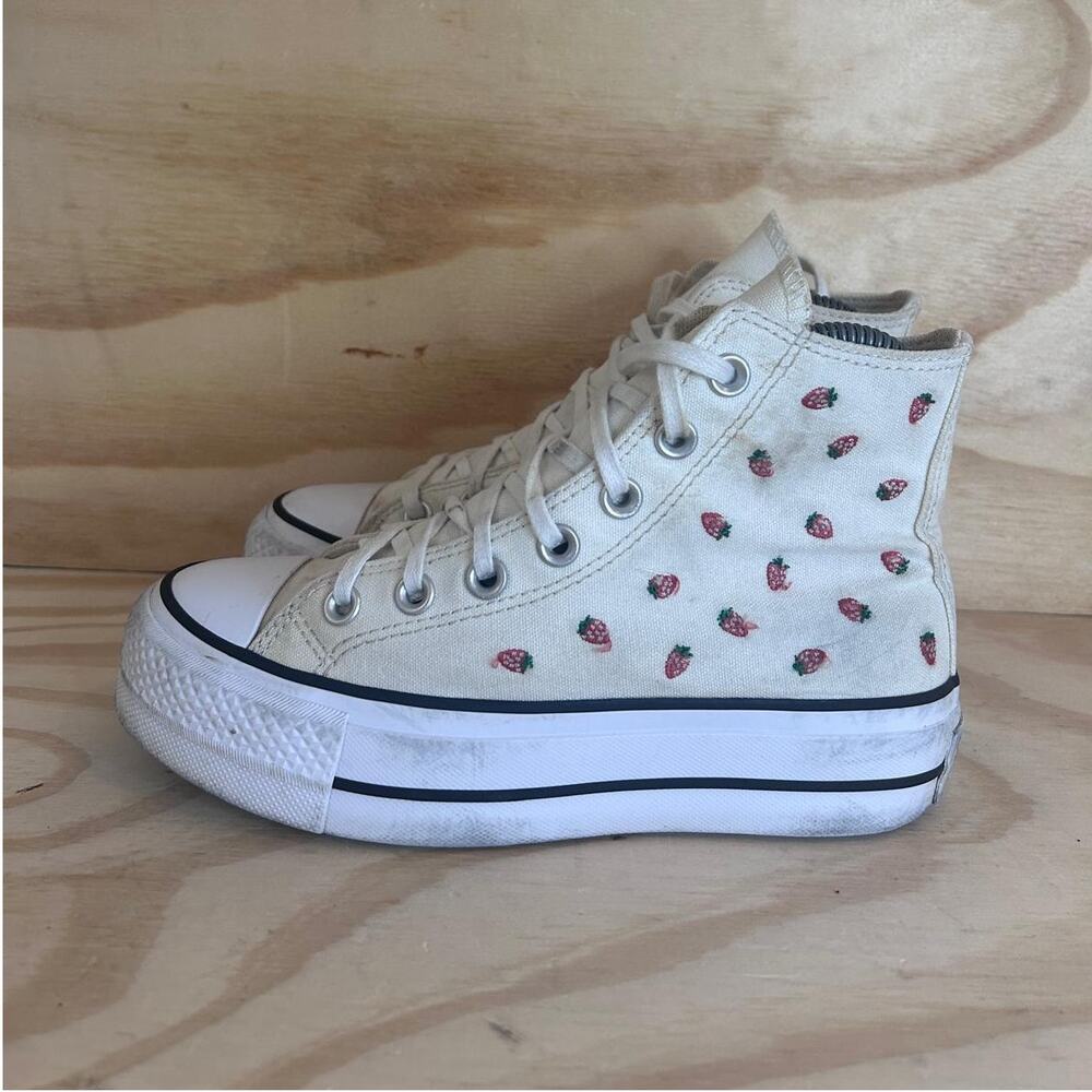 Converse AS CT Lift Platform Hi Strawberries Sneakers White/Red Womens 5 A14934C - Picture 4 of 10